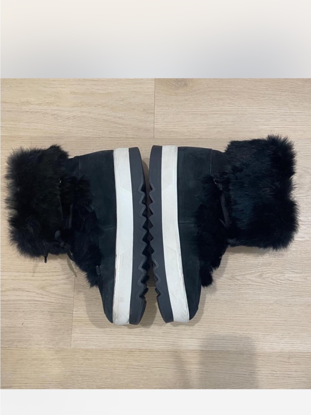 Cougar Black Fur-Trim Winter Boots with White Platform Sole
